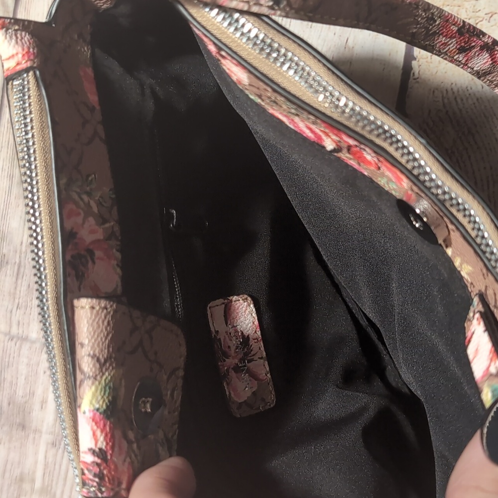 Nine West Coated Canvas Ligh Brown With Pink Floral Pattern Crossbody Bag - Picture 10 of 16